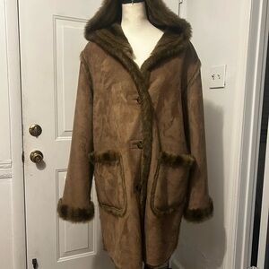 Dennis Basso Tan Teddy Jacket with Faux Fur Trim